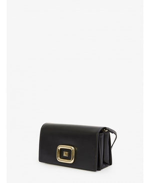 Black Leather Square Metal Buckle Handbag