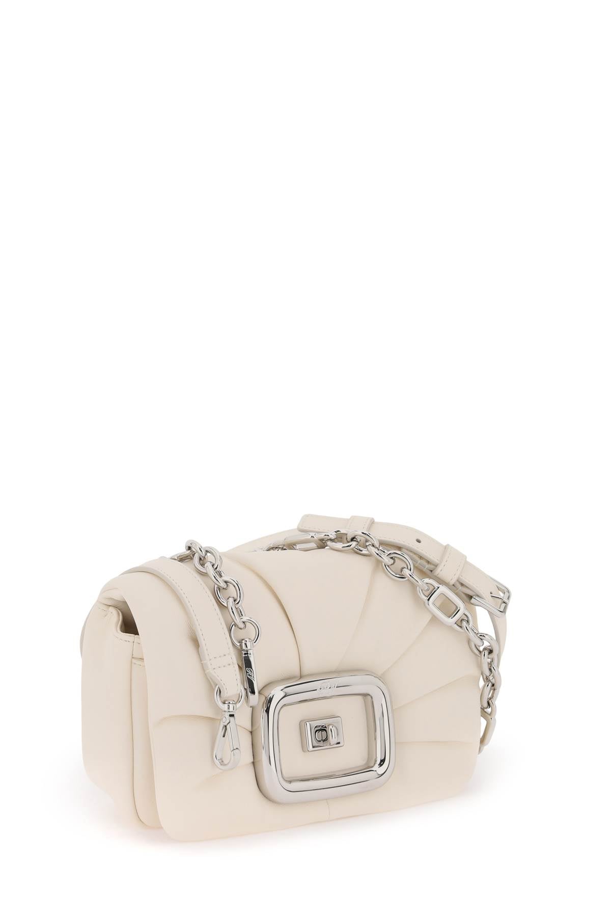 Creamy White Leather Ruched Shoulder Handbag with Chain Shoulder Strap