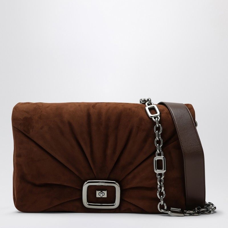 ROGER VIVIER Elegant Brown Suede Mini Shoulder Bag with Chain Strap