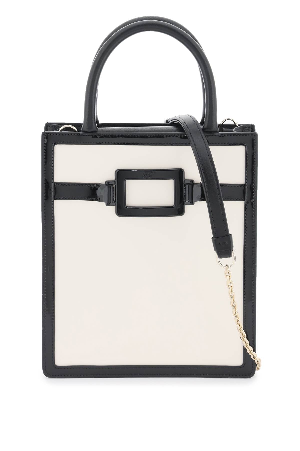 ROGER VIVIER Mini Two-Tone Patent Leather Tote with Iconic Buckle and Chain Strap