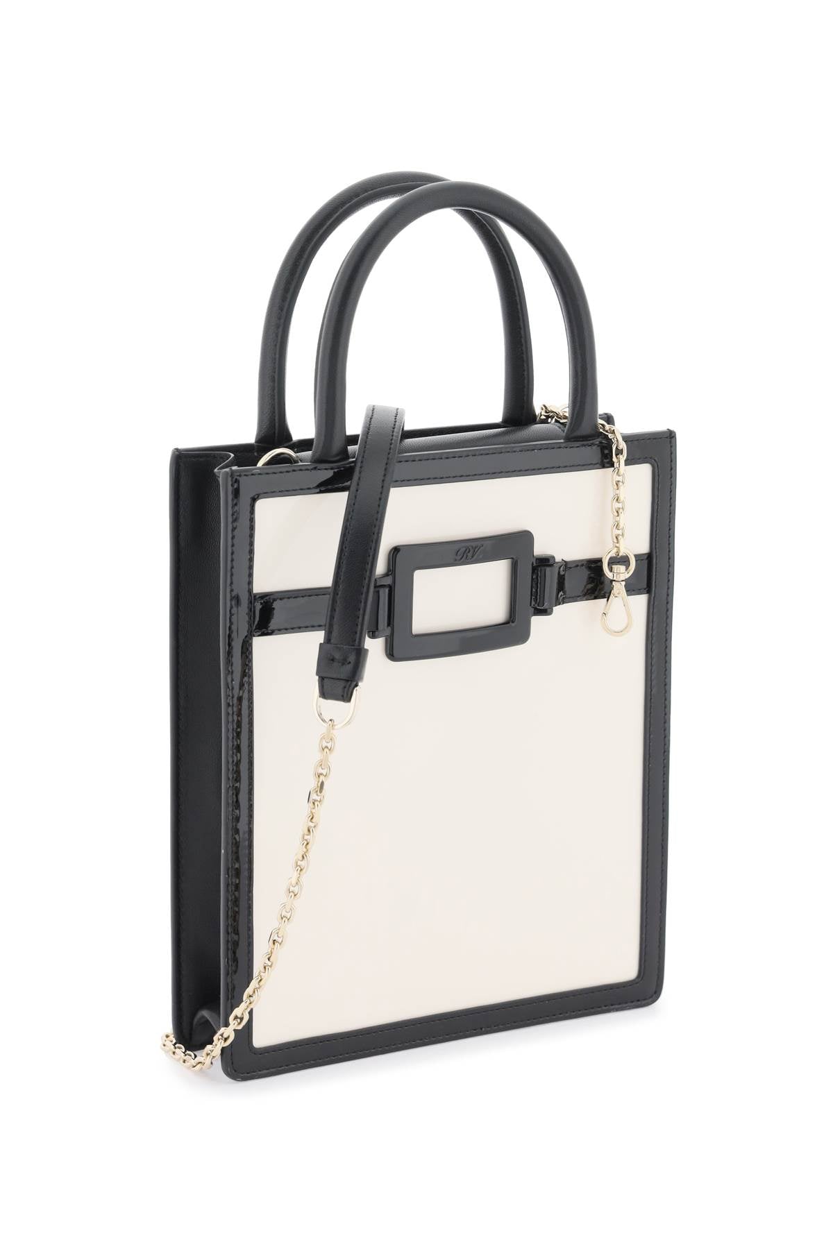 ROGER VIVIER Mini Two-Tone Patent Leather Tote with Iconic Buckle and Chain Strap