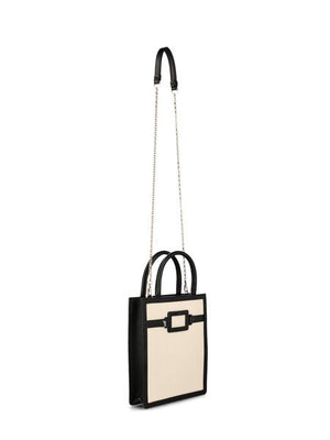 ROGER VIVIER Mini Two-Tone Patent Leather Tote with Iconic Buckle and Chain Strap