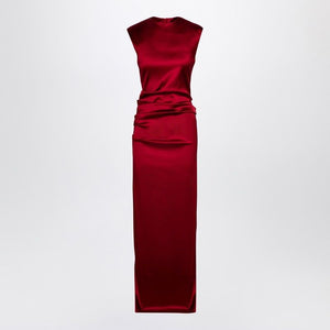 MAX MARA PIANOFORTE Elegant Red Sleeveless Midi Dress with Ruched Detail