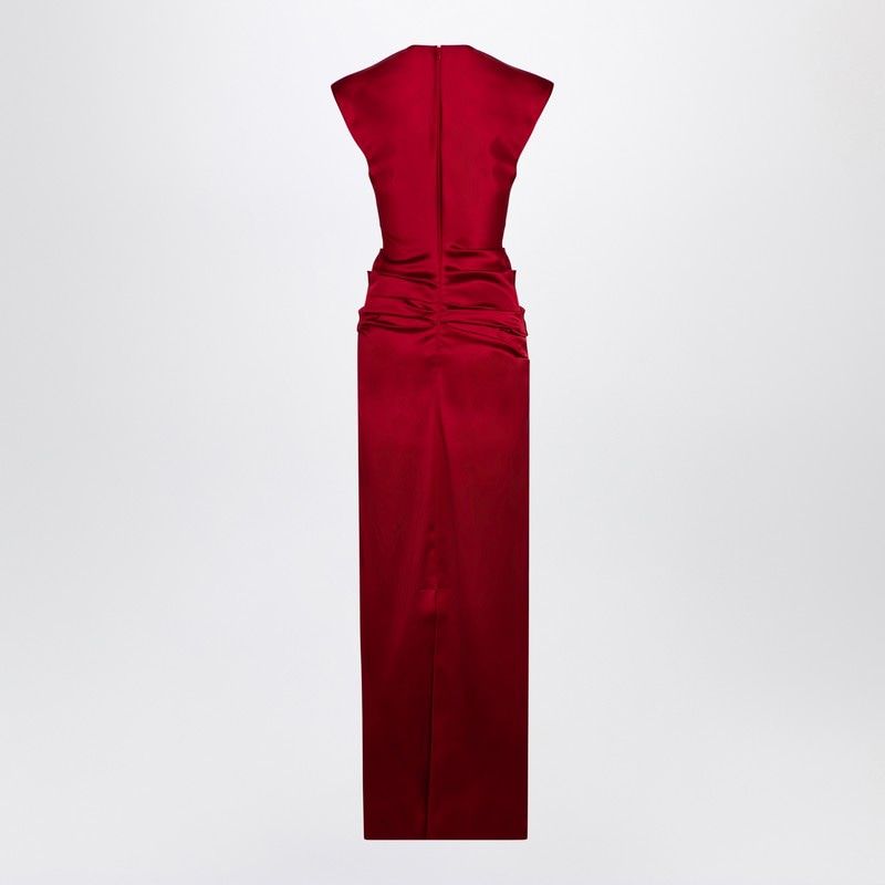 MAX MARA PIANOFORTE Elegant Red Sleeveless Midi Dress with Ruched Detail