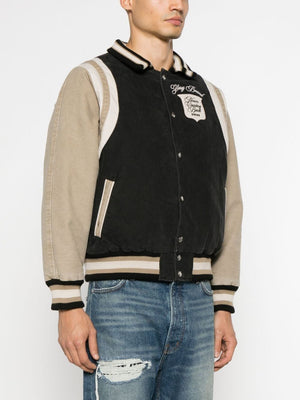 RHUDE Color-Blocked Canvas Bomber Jacket with Embroidered and Appliqué Logos