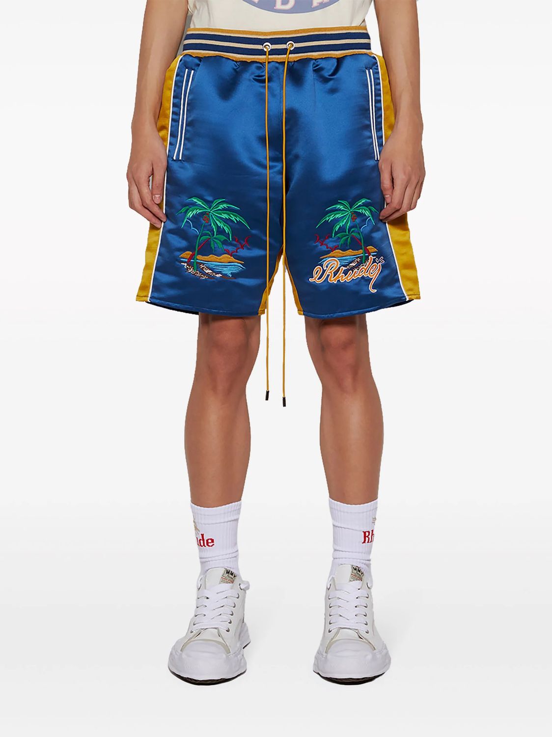 RHUDE Navy Blue Palm Eagles Bermuda Shorts for Men