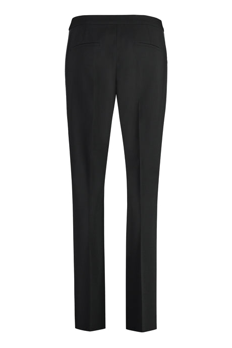 MAX MARA Black Wool Straight-Leg Trousers with Satin Details for Women