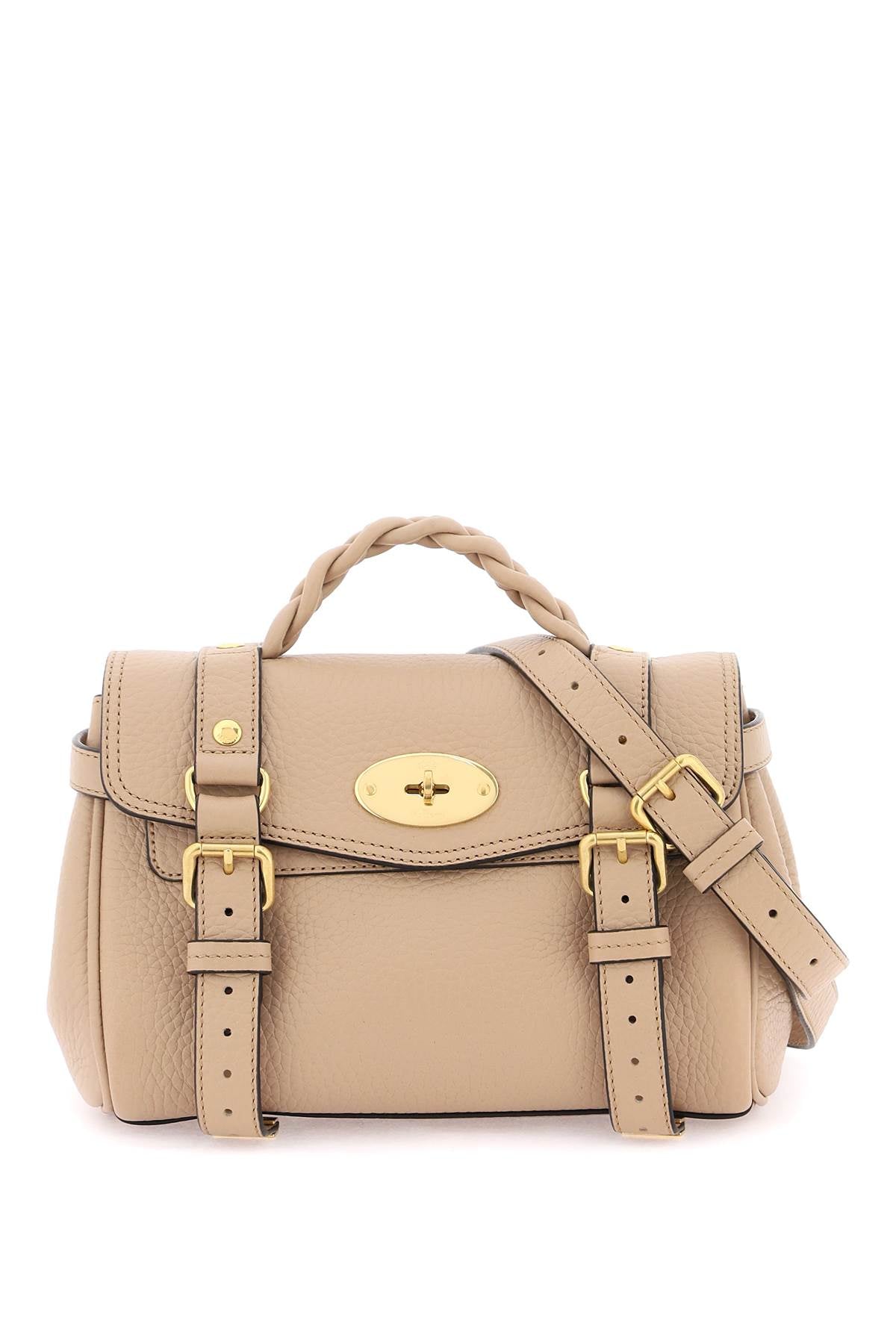 MULBERRY Mini Textured Leather Top-Handle Handbag with Braided Strap and Iconic Gold-Tone Closure