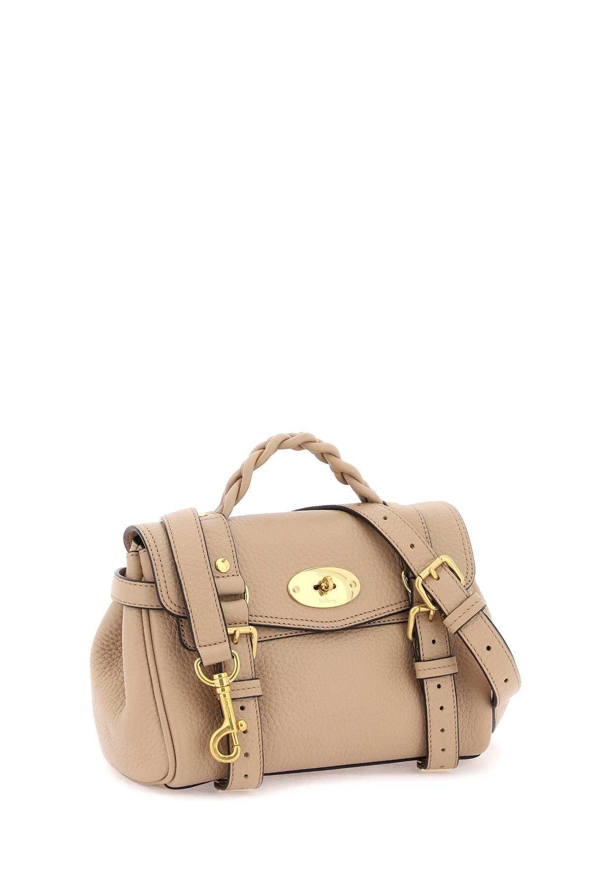 MULBERRY Mini Textured Leather Top-Handle Handbag with Braided Strap and Iconic Gold-Tone Closure