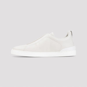 ZEGNA Men's White Leather Triple Stitch Sneakers for a Fresh and Fashionable Wardrobe Upgrade for SS24