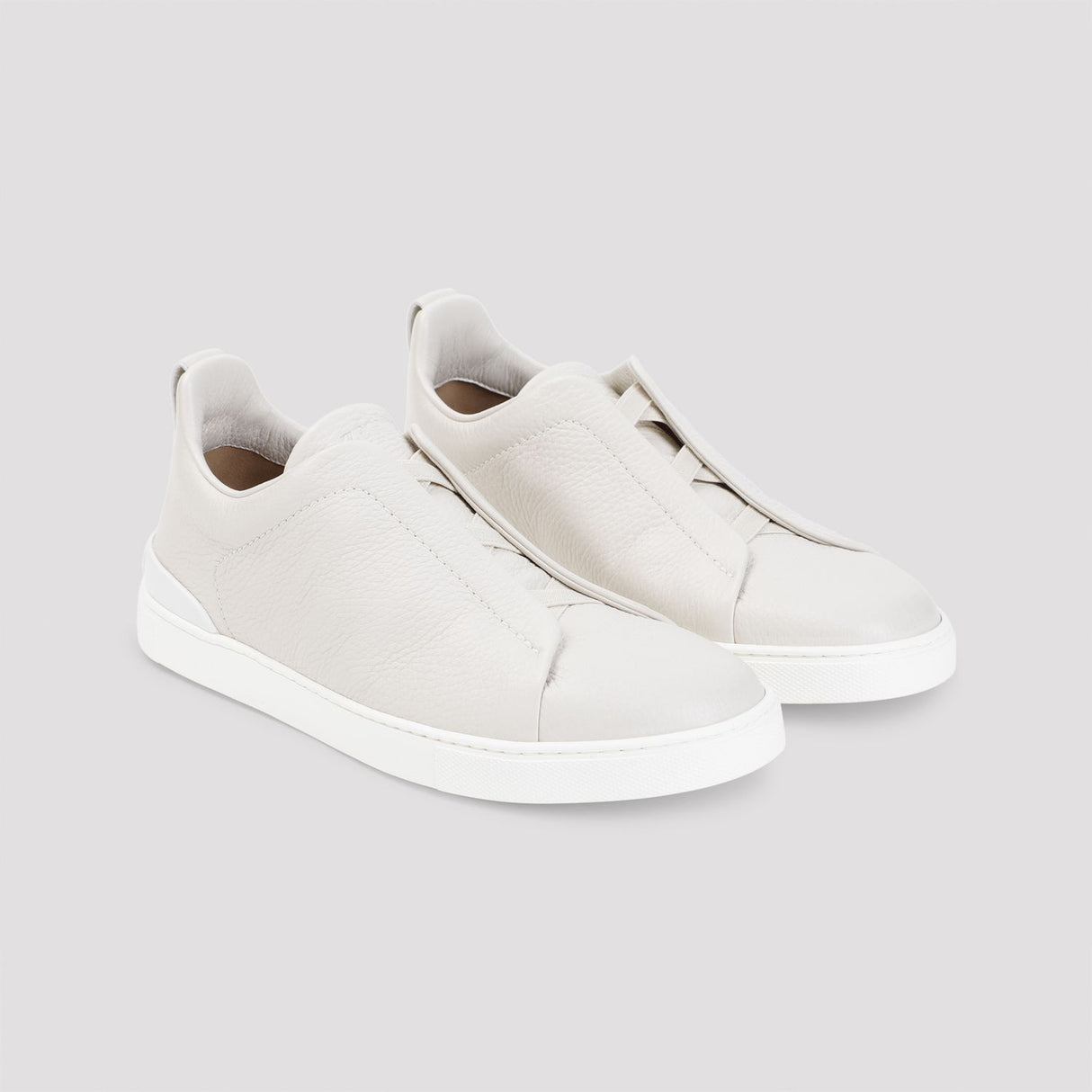 ZEGNA Men's White Leather Triple Stitch Sneakers for a Fresh and Fashionable Wardrobe Upgrade for SS24