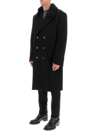 LANVIN Men's Black Wool Double-Breasted Jacket with Removable Mohair Collar