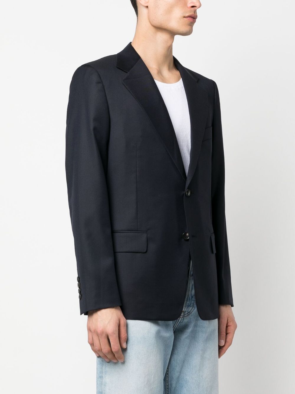 Men's Blue Single-Breasted Wool Jacket for the FW23 Season (ブルーの男性用シングルブレストウールジャケット、FW23シーズン用)