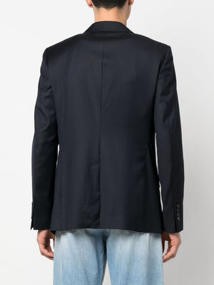 Men's Blue Single-Breasted Wool Jacket for the FW23 Season (ブルーの男性用シングルブレストウールジャケット、FW23シーズン用)