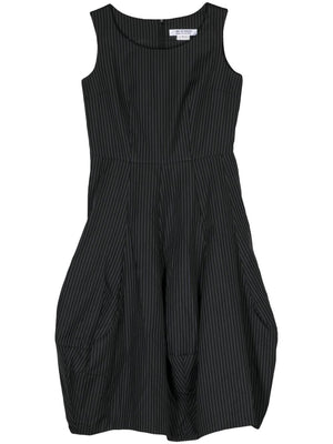 COMME DES GARÇONS Black Gabardine Pinstripe Boat Neck Dress with Flared Skirt