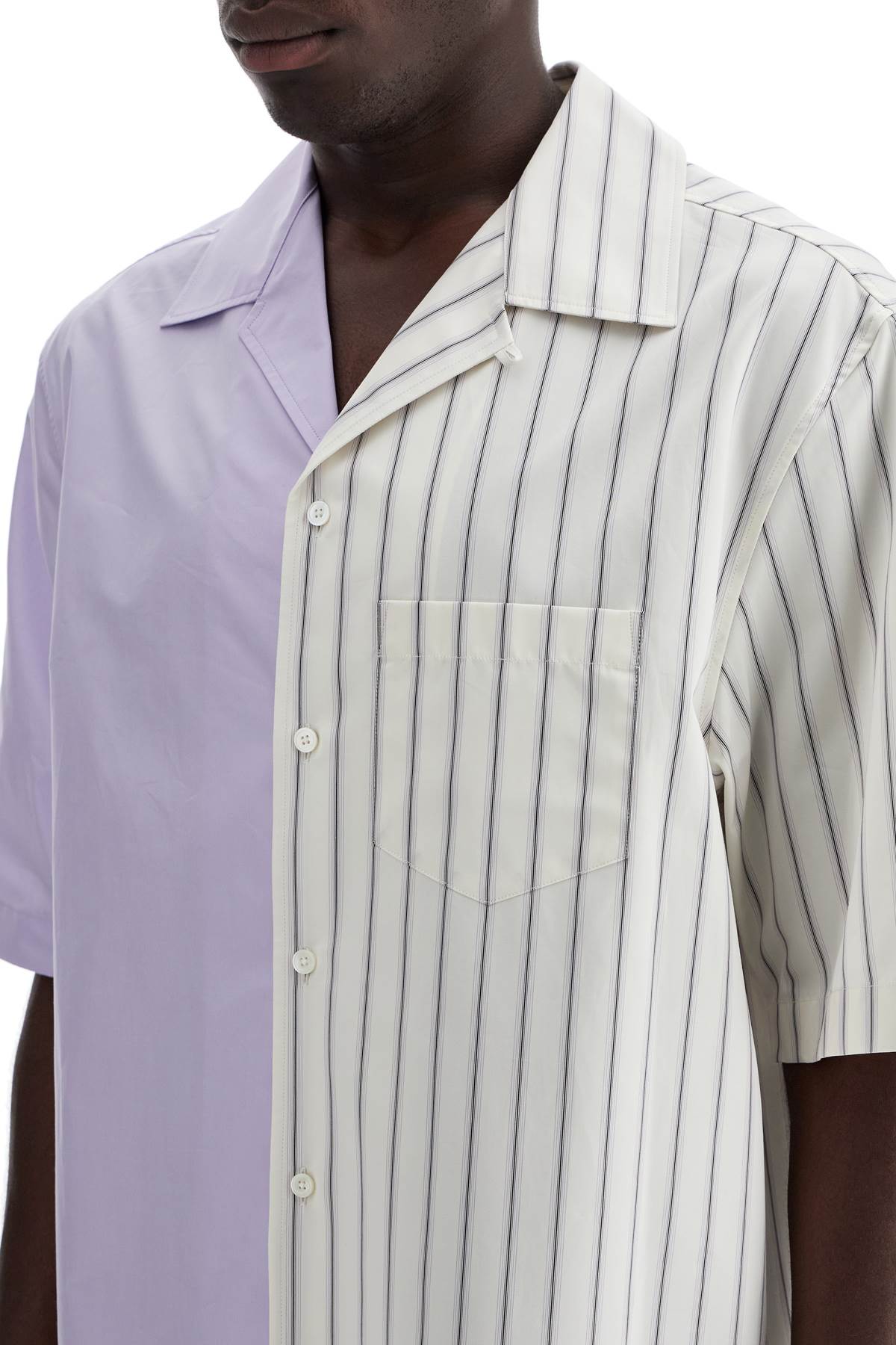 LANVIN Asymmetric Panel Striped Bowling Shirt