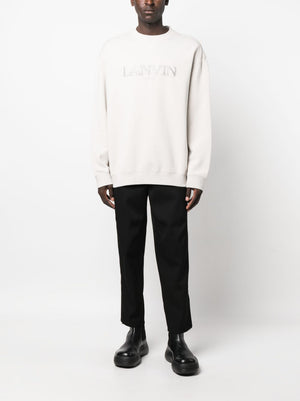 LANVIN Men's Grey Cotton Crew-Neck Sweatshirt with Logo - FW23