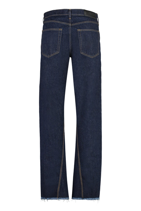 LANVIN Men's Denim Straight-Leg Jeans with Frayed Hem and Contrast Stitching