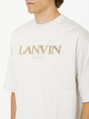 LANVIN Men's Putty-Colored Cotton T-Shirt with Embroidered Logo