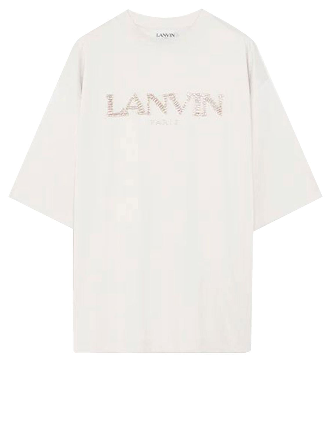 Áo thun cotton nam màu kem với logo thêu Lanvin