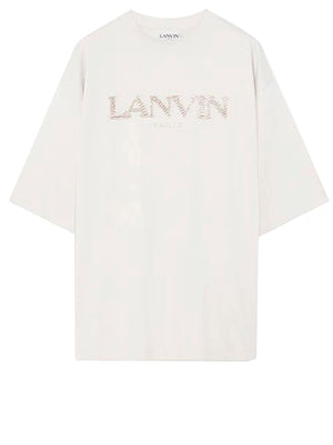 LANVIN Áo thun cotton màu đất với logo thêu