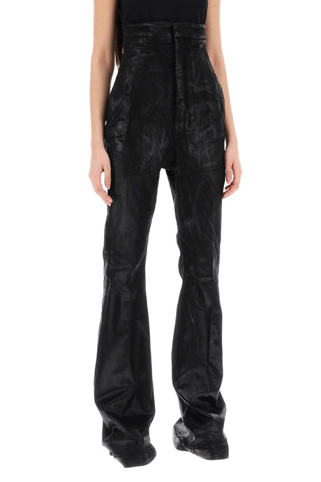 RICK OWENS High-Waisted Bootcut Jeans in Black with Metallic Coating