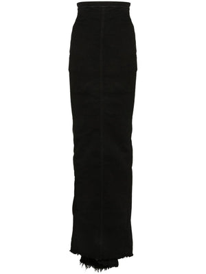 Chân váy bò dài đen cạp cao cho phụ nữ với mép xước và đuôi dài
