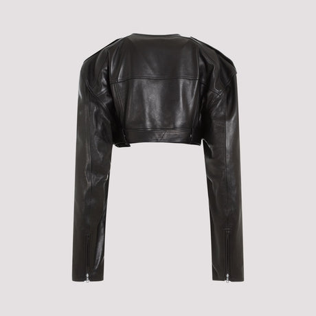 Áo khoác da cừu dáng biker màu đen cho nữ - Bộ sưu tập SS24