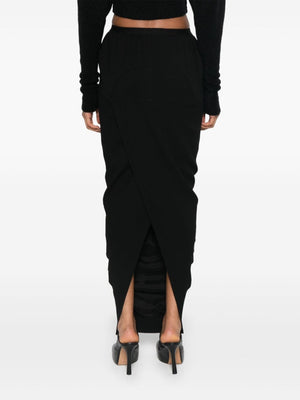 RICK OWENS Elegant Virgin Wool Crepe Skirt with Elastic Waistband