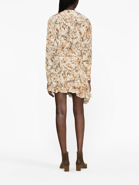 Abstract-Print Silk Minidress for Women in Tan - FW23 Collection