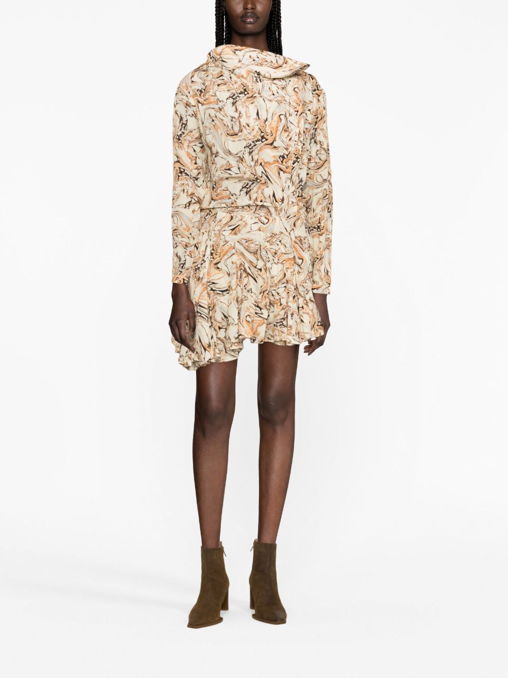 Abstract-Print Silk Minidress for Women in Tan - FW23 Collection