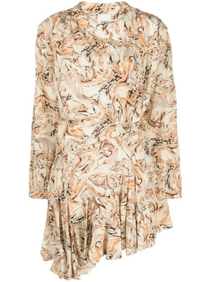 Abstract-Print Silk Minidress for Women in Tan - FW23 Collection