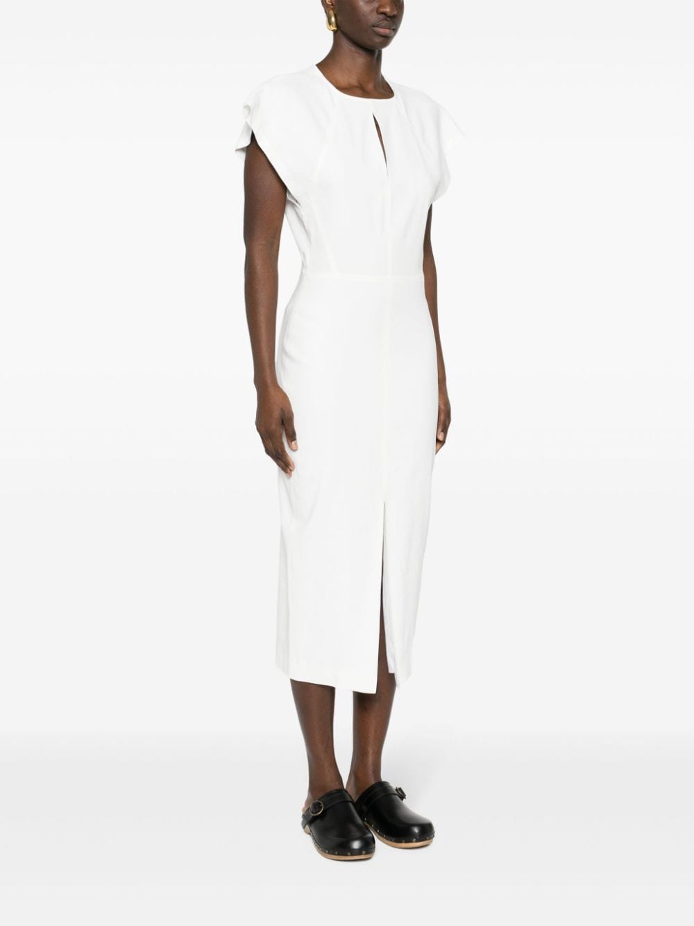 ISABEL MARANT White Midi Dress with Cap Sleeves and Keyhole Neckline