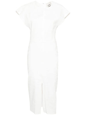 فستان ميدي أبيض مع أكمام كاب وعنق مفتوح