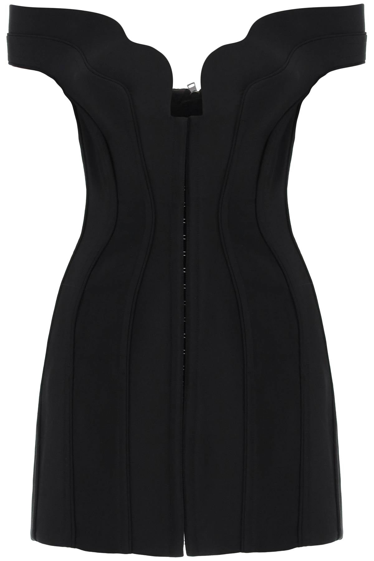 MUGLER Elegant Mini Bustier Dress with Wavy Off-The-Shoulder Neckline