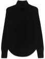 WILD CASHMERE Cashmere Blend Ribbed Knit Roll Neck Sweater in Black