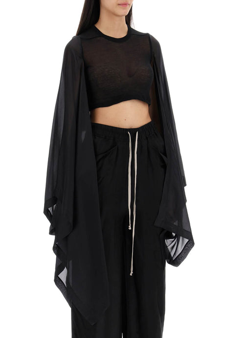 RICK OWENS Stylish Black Cropped Top with Cape Sleeves for Women - SS24