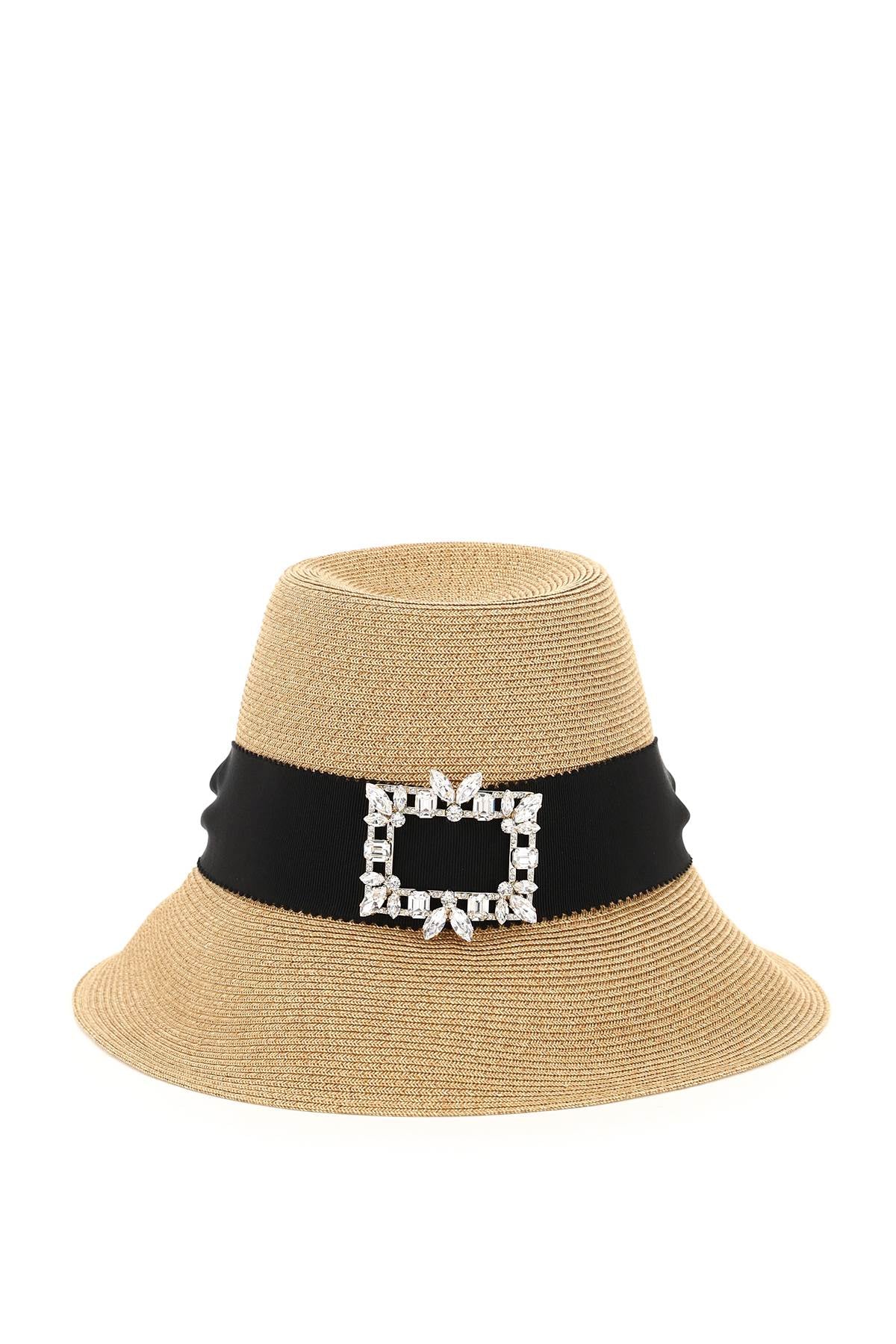 Woven Straw Hat with Crystal Broche Buckle