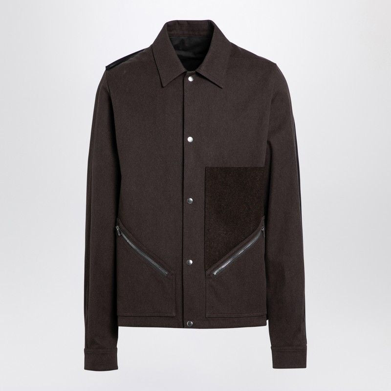 RICK OWENS Men's Shirt Jacket with Snap Front - Brown