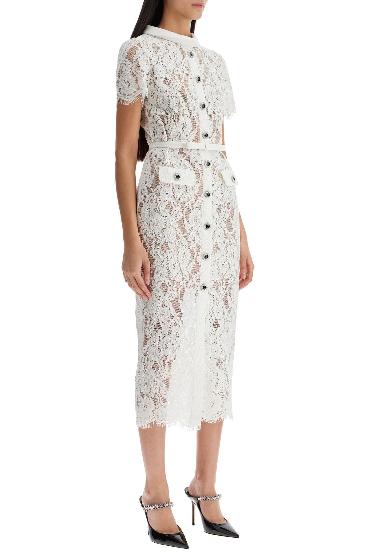 SELF-PORTRAIT Lace Midi Dress with Belt