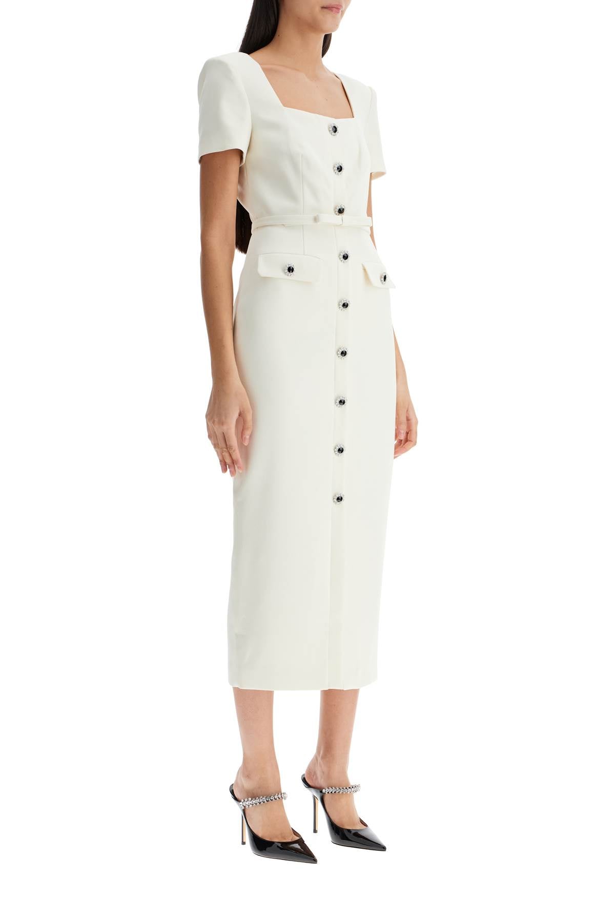 SELF-PORTRAIT Elegant Midi Dress with Jewel Button Detail