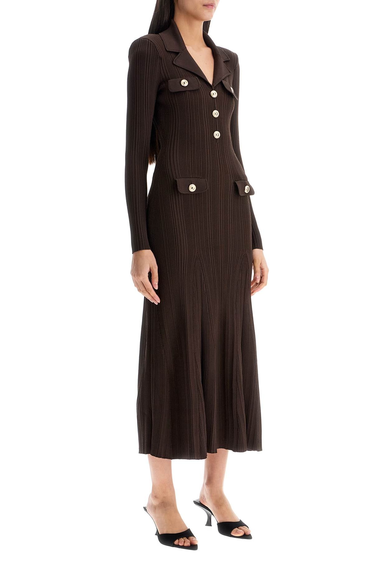 SELF-PORTRAIT Midi Ribbed Knit Dress with Front Button Closure - Size XS