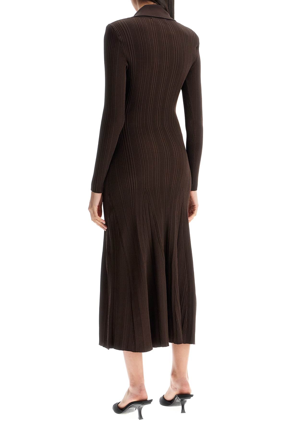 SELF-PORTRAIT Midi Ribbed Knit Dress with Front Button Closure - Size XS