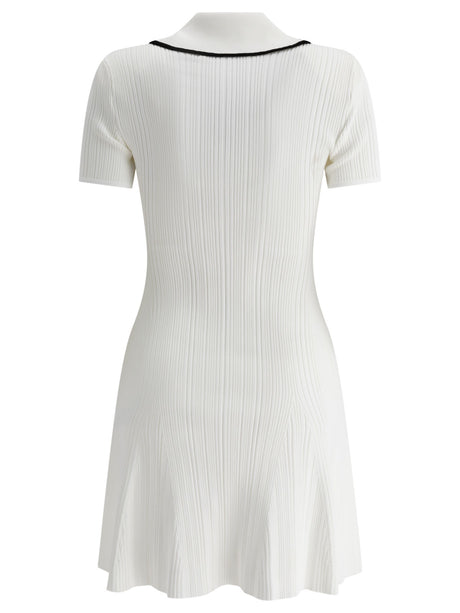 SELF-PORTRAIT Short Ribbed Knit Dress with Front Buttons & Pockets - SS25 Women's Fashion