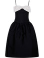 SELF-PORTRAIT Elegant Black Taffeta Contrast Bow Midi Dress