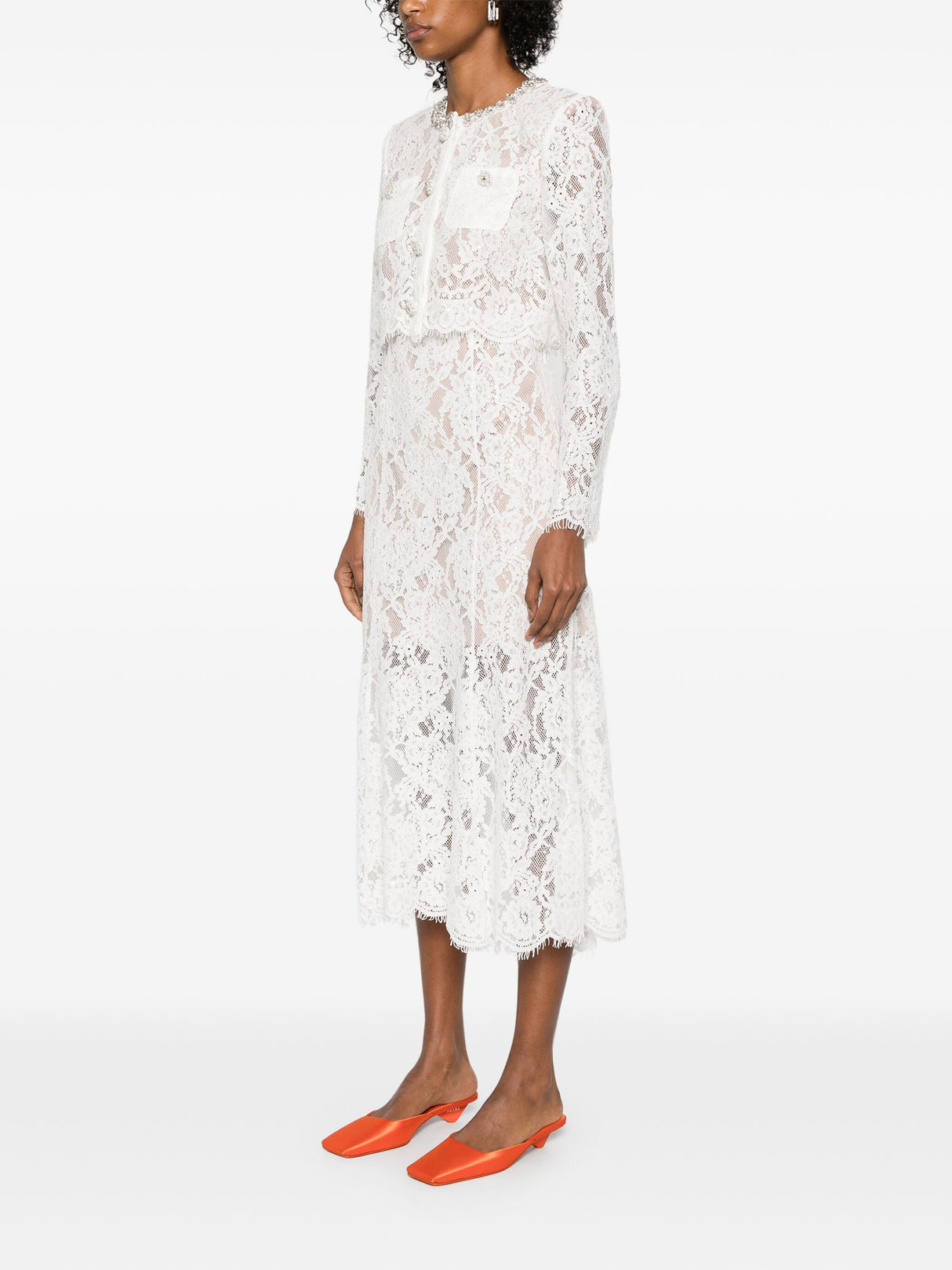 SELF-PORTRAIT Elegant Lace Embellished Midi Dress