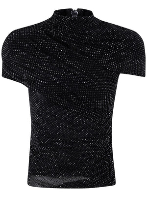 SELF-PORTRAIT Rhinestone Mesh Cut Out Top