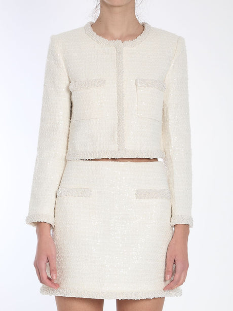 SELF-PORTRAIT Cropped Pearl Trim Mini Jacket