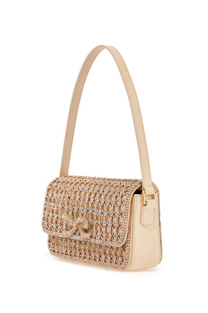 SELF-PORTRAIT Mini Satin Baguette Handbag with Crystal Mesh