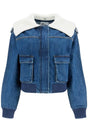 SELF-PORTRAIT Women's Denim Bomber Jacket with Removable Knit Collar - Relaxed Fit